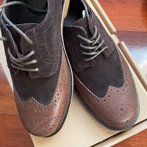 NWT New GENUINE Lands End Men Leather Suede Astor Wingtip Brown Dress Shoes 8 D